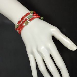 Coral/Turquoise/Sterling Silver Coil Bracelet